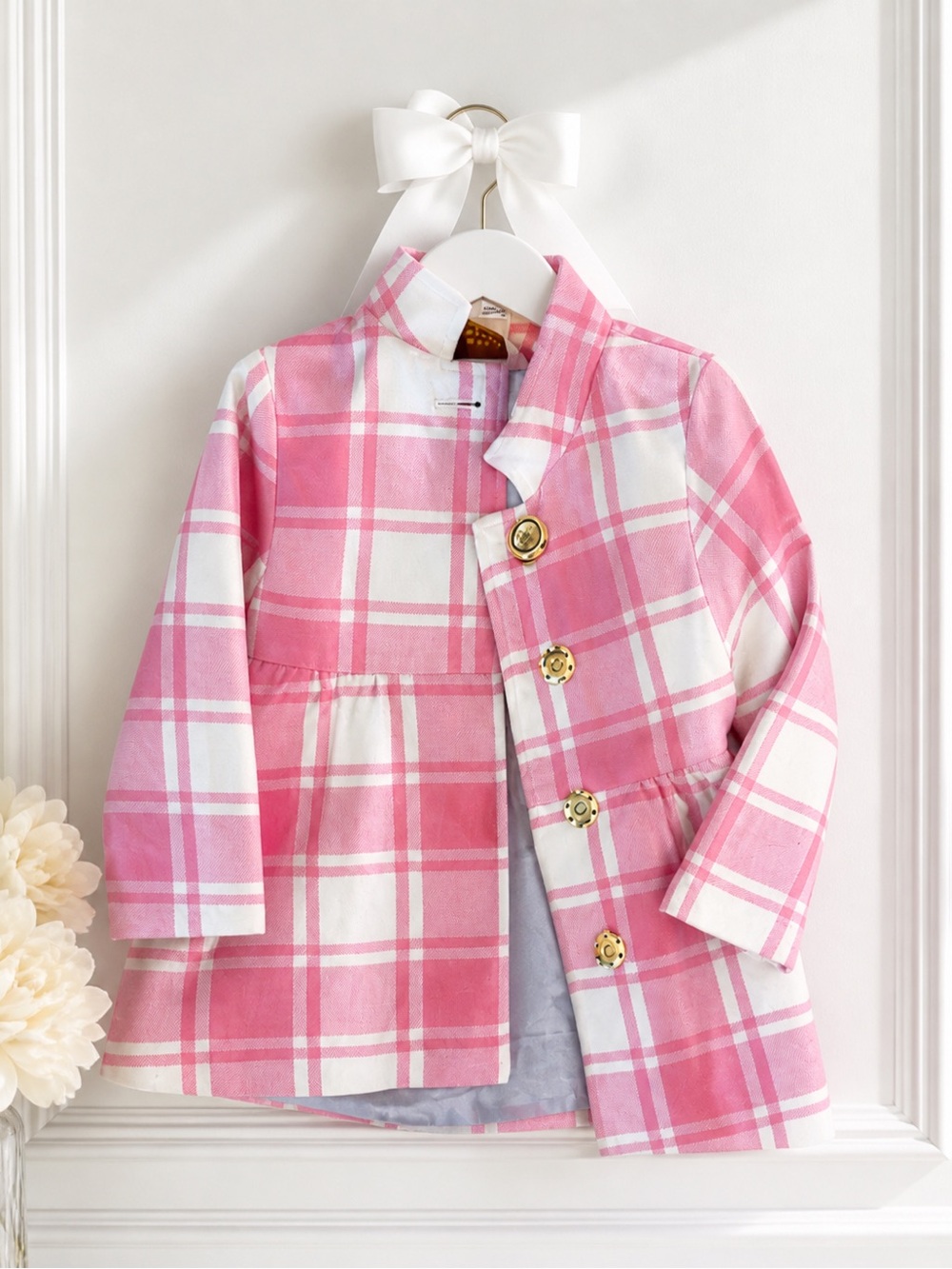 RARE Beaufort Bonnet Company Pink Plaid Toddler Girls Peacoat HTF TBBC 3T